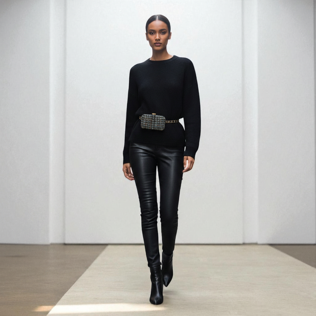 Amiee Tweed Belt Bag-Black