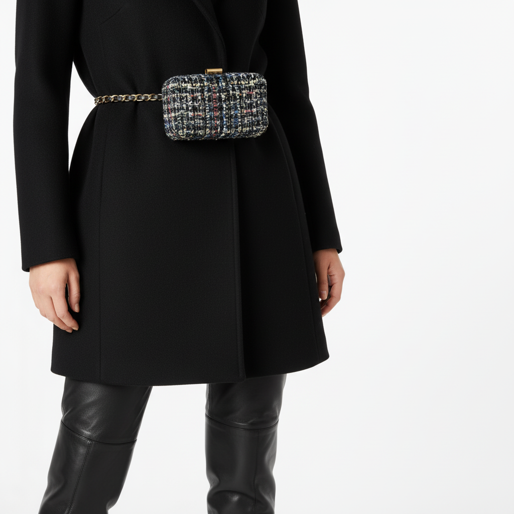 Amiee Tweed Belt Bag-Black