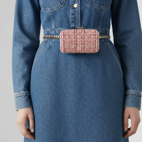Amiee Tweed Belt Bag-Pink