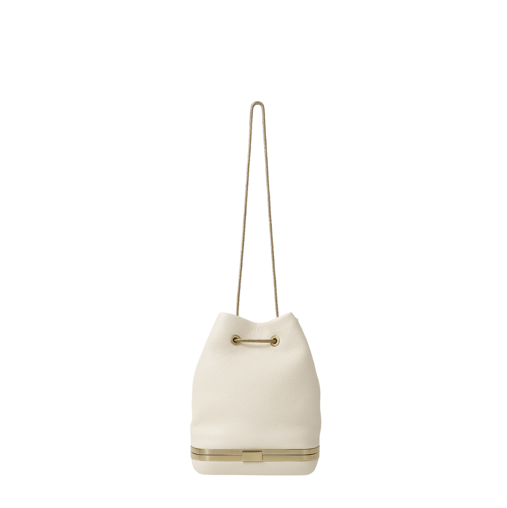 Kesmara Hulet Mini Drawstring Bag in ivory leather, quiet luxury crossbody
