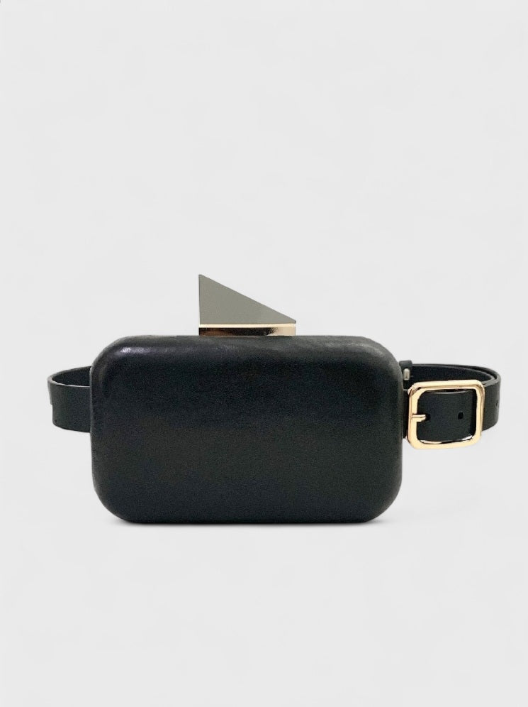 Kesmara Camille Belt Bag in black leather, quiet luxury convertible crossbody and belt bag, handcrafted in New York.
