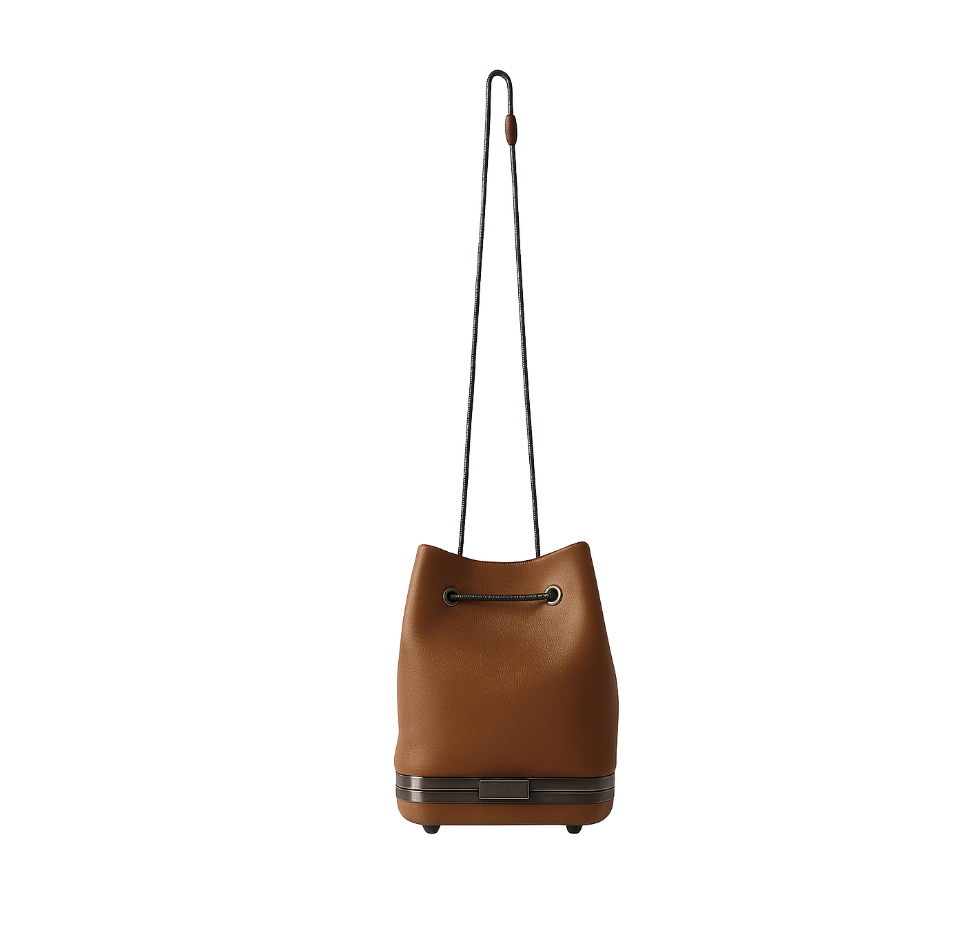 Kesmara Hulet Mini Drawstring Bag in cognac leather, quiet luxury crossbody