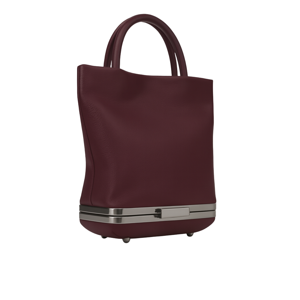 Hulet Mini Tote in burgundy leather, side angle, quiet luxury crossbody