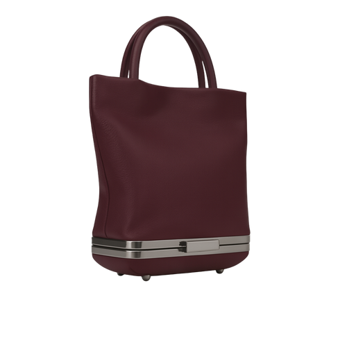 Hulet Mini Tote in burgundy leather, side angle, quiet luxury crossbody