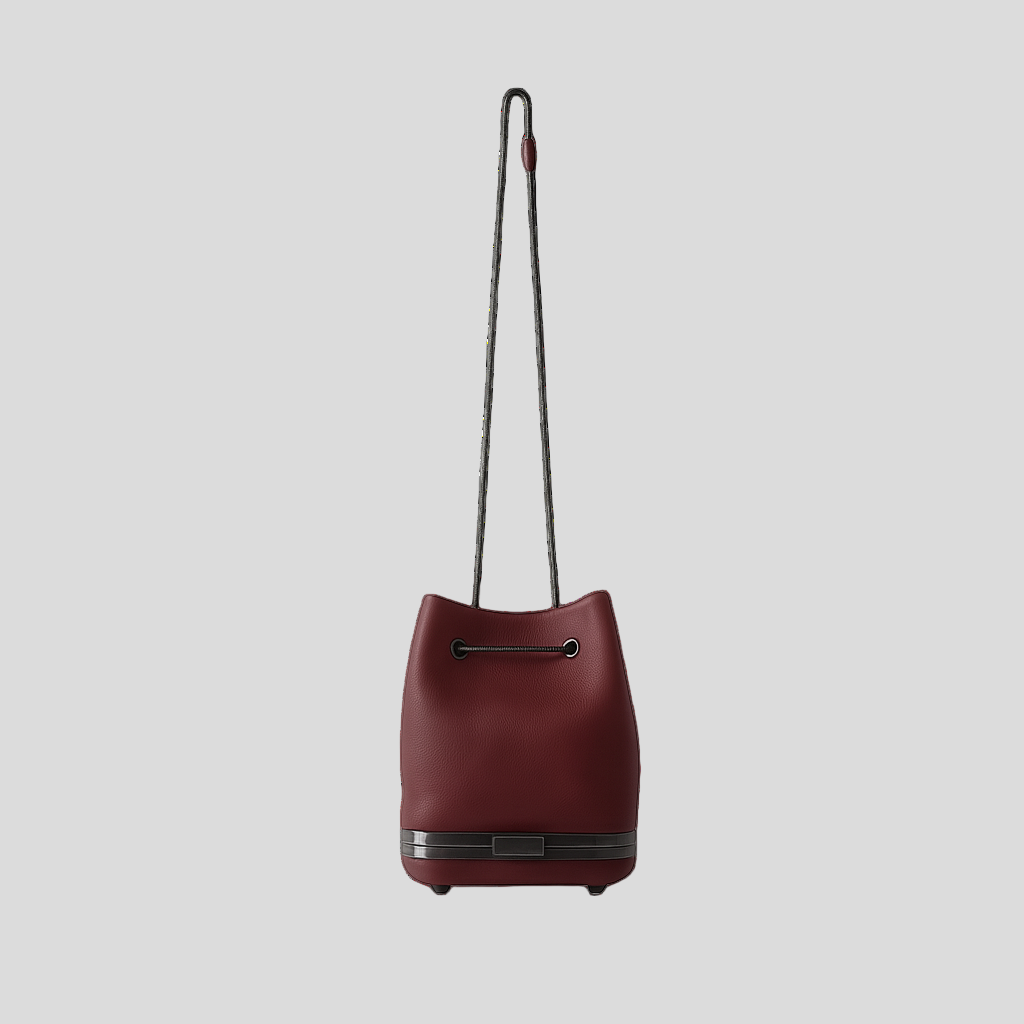 Kesmara Hulet Mini Drawstring Bag in burgundy leather, quiet luxury designer crossbody and tote, trending color