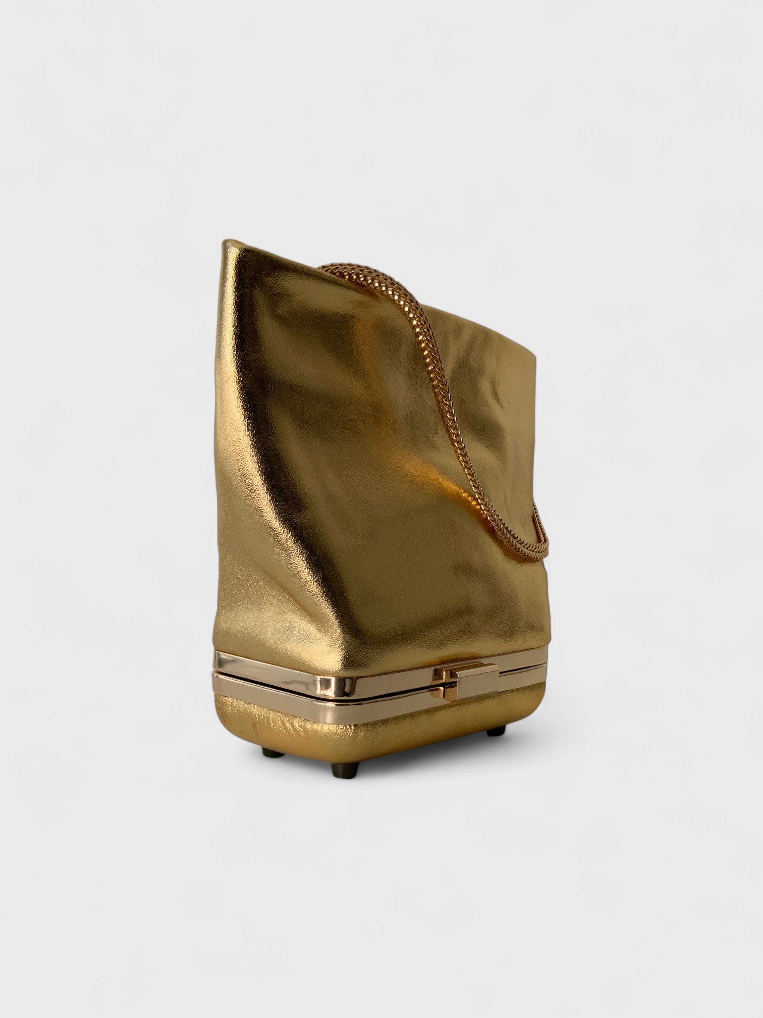 Kesmara Hulet Shoulder Bag in gold metallic leather, quiet luxury designer